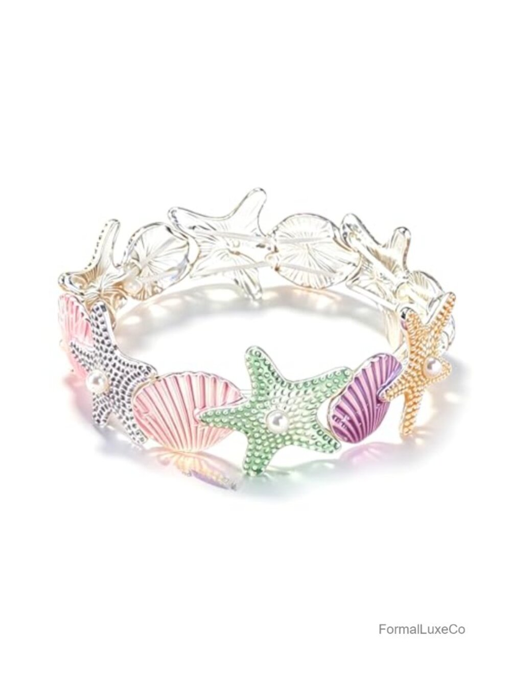 Acrylic Shell Starfish Pearl Cuff Bangle Bracelet Women Statement Beach Jewelry